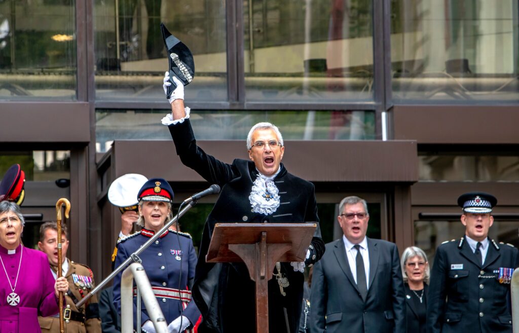 Essex's high sheriff proclaiming the new king outside of County Hall.