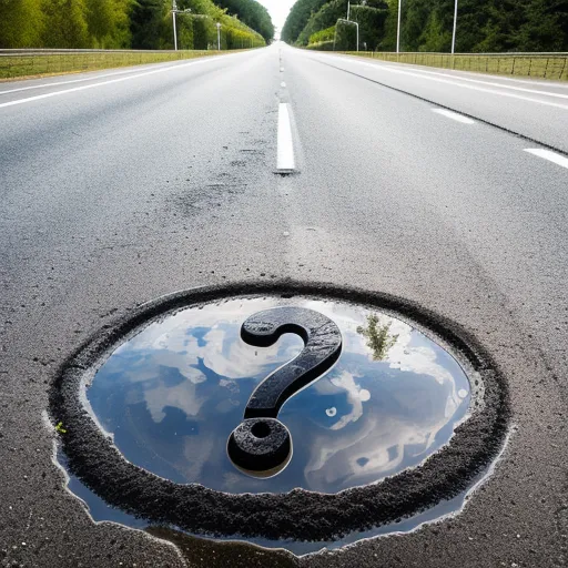 photo of a pothole with a question mark in the middle of it